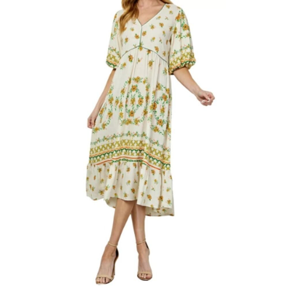 Anthropologie Figueroa Boho Midi Dress XL NWT Linen Blend Cottagecore Comfort
